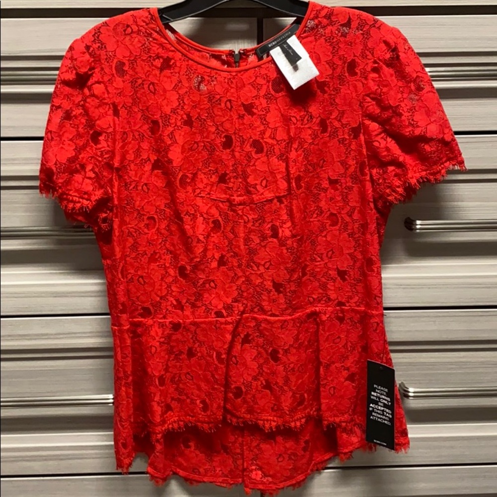 New, no sales tag BCBG peplum lace top. Sz L